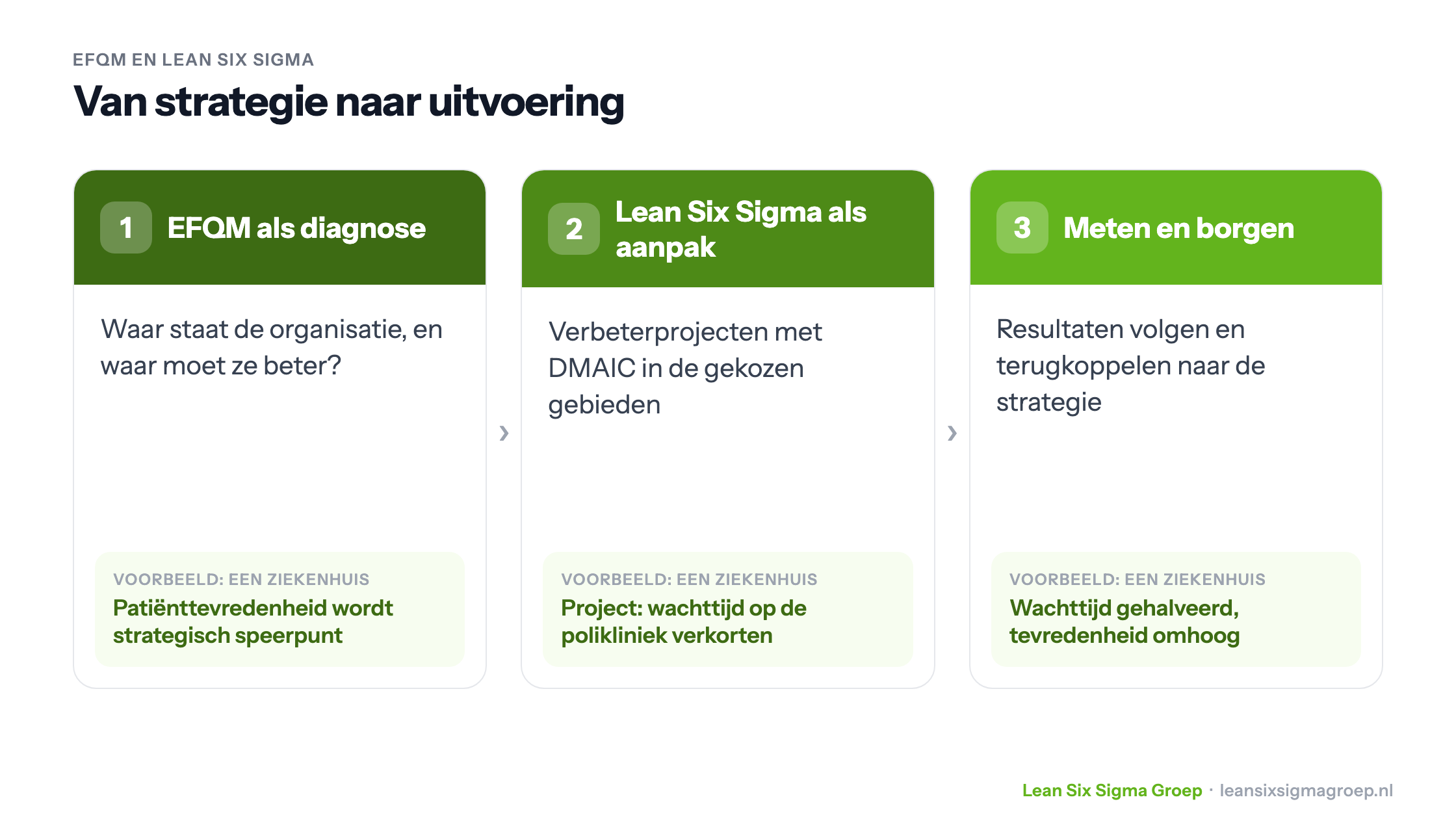 EFQM en Lean Six Sigma van strategie naar uitvoering: EFQM als diagnose, Lean Six Sigma als aanpak, meten en borgen, met een voorbeeld uit een ziekenhuis