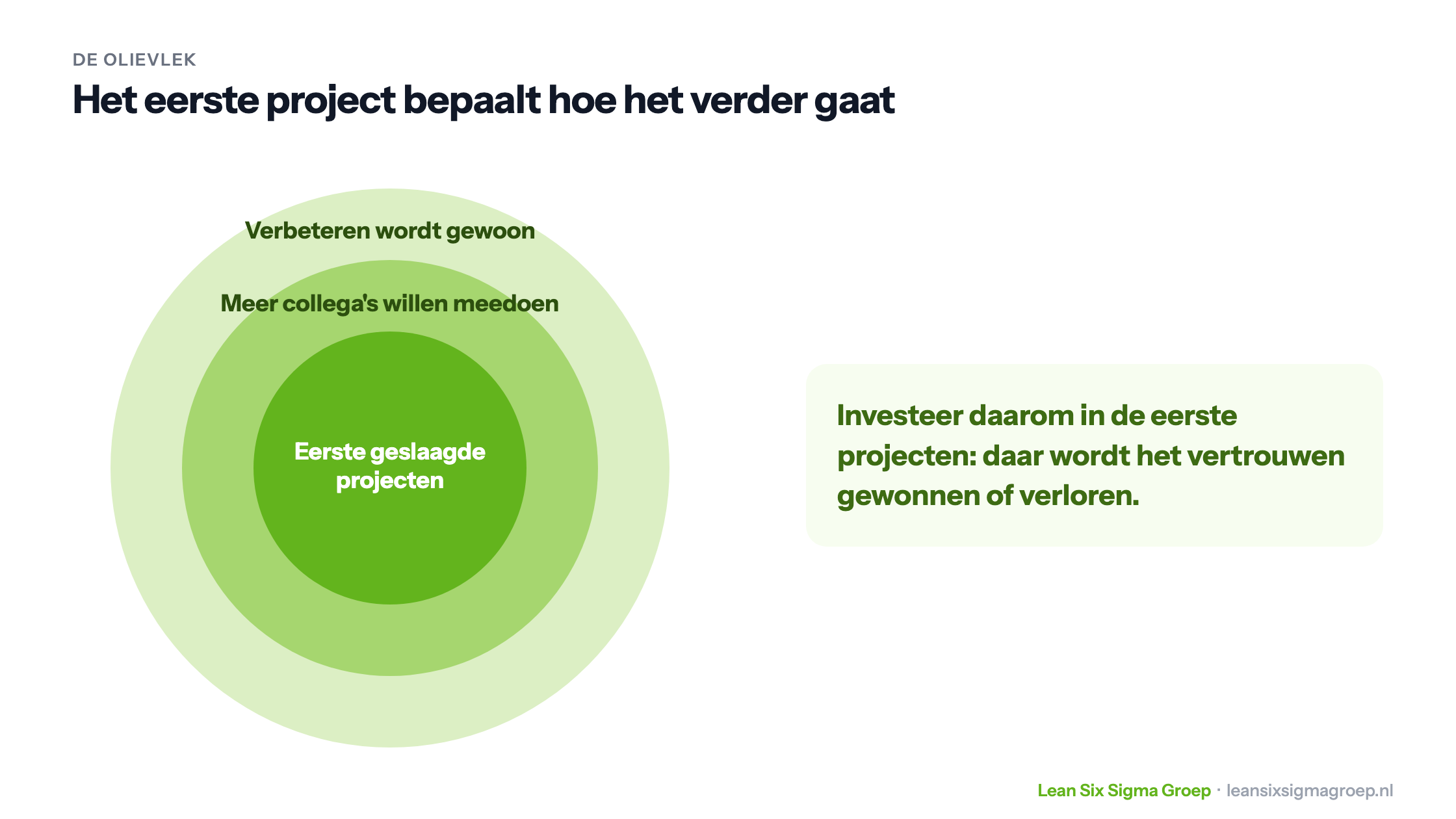 De olievlek: eerste geslaagde projecten zorgen dat meer collega's willen meedoen, en uiteindelijk wordt verbeteren gewoon
